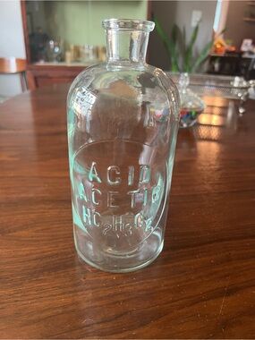 Vintage Acid Acetic HC2H3O2 Clear Embossed Glass Bottle Vase - T.C. Wheaton